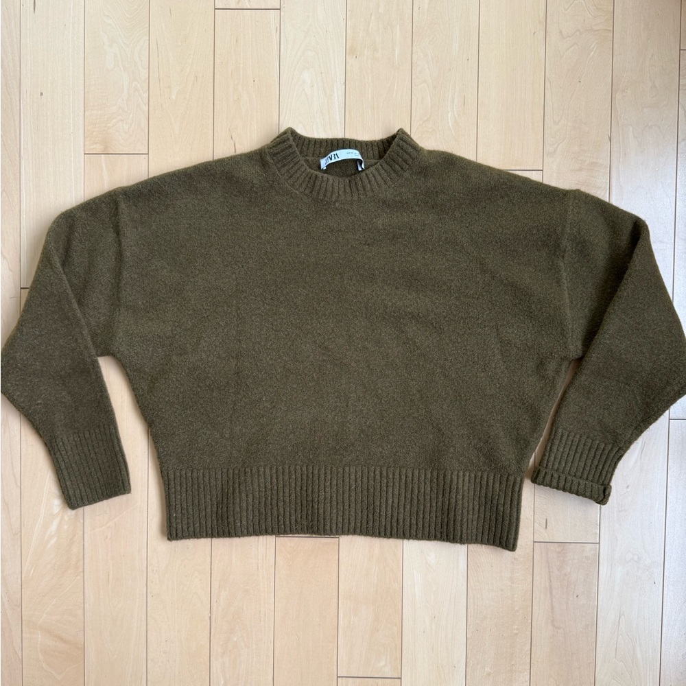 Zara Khaki Crew Neck Sweater